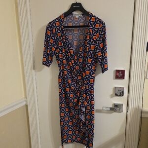 Geometric Wrap Dress in Blue and Orange